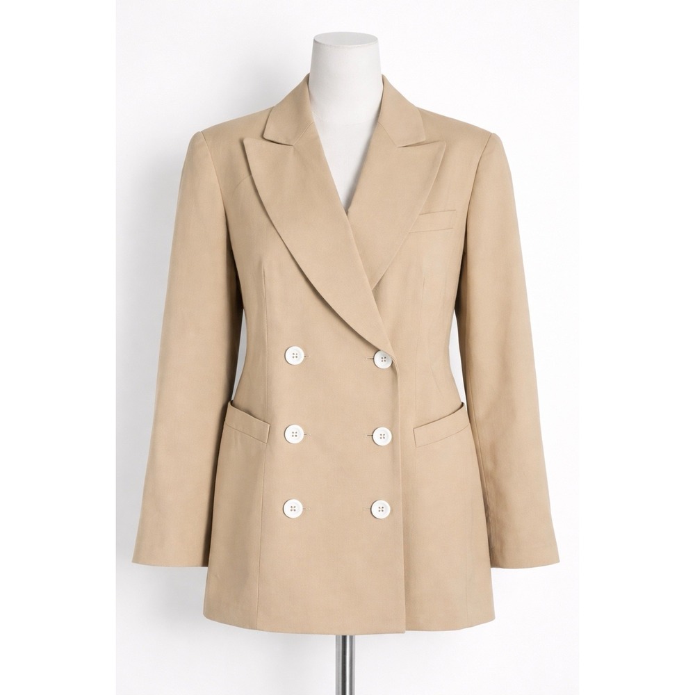 Vintage 80s Ellen Tracy Double Breasted Beige Blazer Power Jacket Women's Size 2